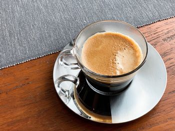 High angle view of coffee on table