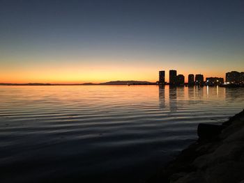 Scenic view of sea against clear sky during sunset