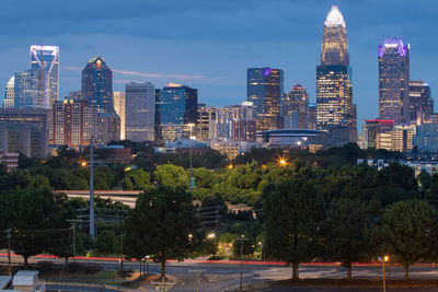 Downtown charlotte during the sunset 