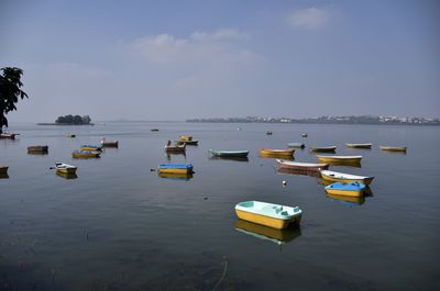 Small multicolor boats sailing in the lake, bhopal