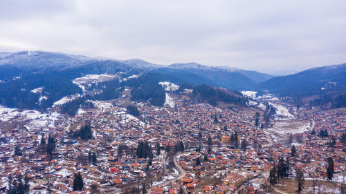 High angle shot of townscape against sky