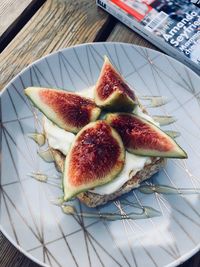 High angle view of breakfast on table