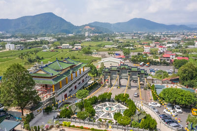 High angle view of townscape against sky