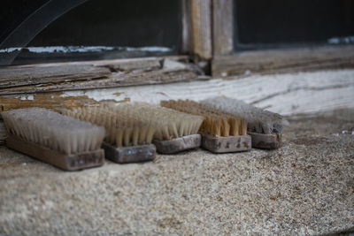 Close-up of cleaning brushes