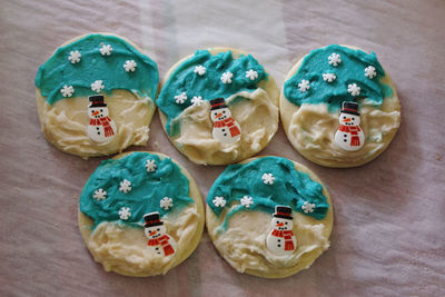 High angle view of cookies on table