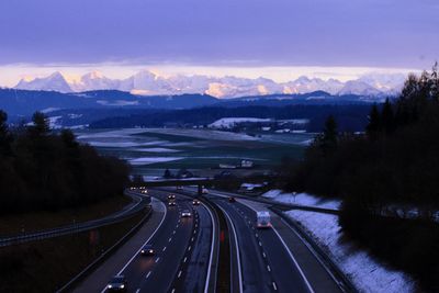 High angle view of highway against sky