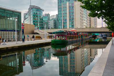 Reflection of buildings in canal water in downtown of london