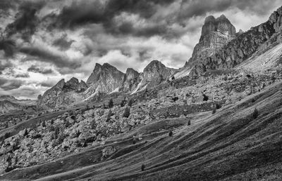 Scenic view of rocky mountains against sky