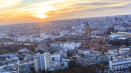 Aerial view of cityscape at night