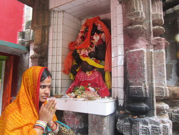 Statue of woman at temple