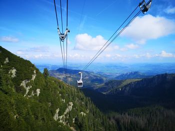 Overhead cable car over mountains