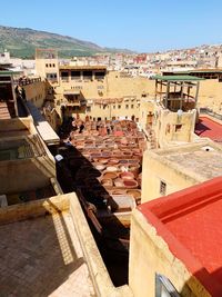 High angle shot of townscape against sky