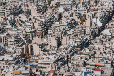 High angle view of residential buildings in city