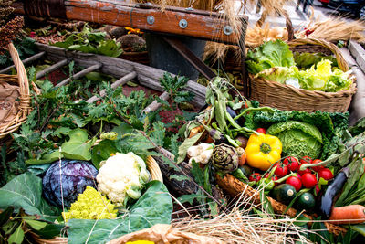 High angle view of fruits in basket