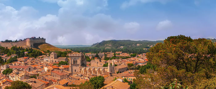 High angle view of townscape against sky