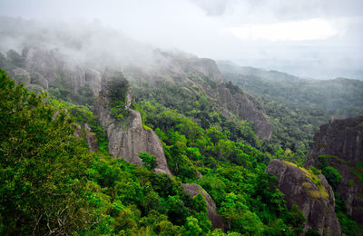 Scenic view of mountains against cloudy sky