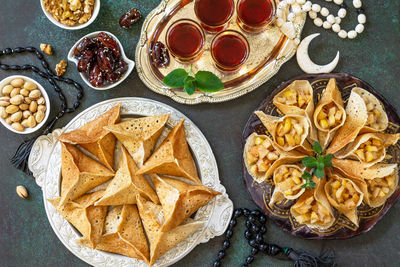 High angle view of food on table