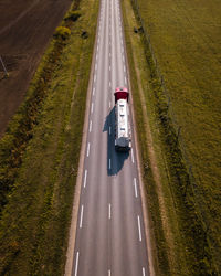 High angle view of semi-truck on road