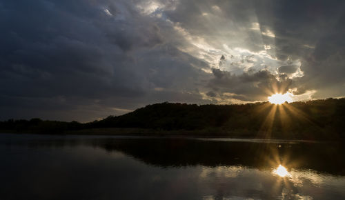 Scenic view of lake against sky during sunset