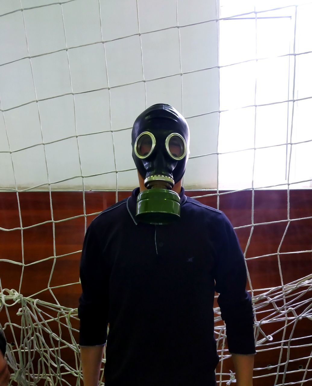 one person, clothing, waist up, adult, sports, front view, standing, men, portrait, indoors, player, mask, costume, person