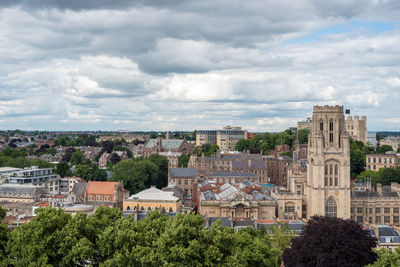 High angle view of buildings in city