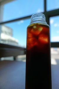 Close-up of bottle against blurred background