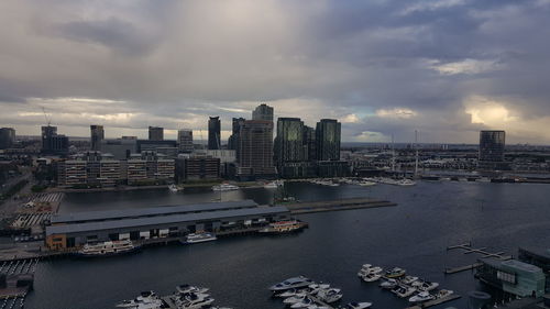 High angle view of city at waterfront