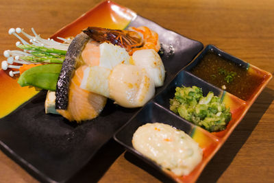 High angle view of food on table