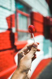 Cropped hand holding lollipop