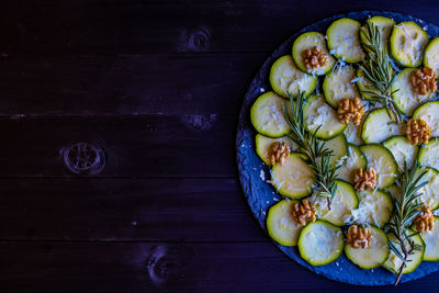 High angle view of fruits on table