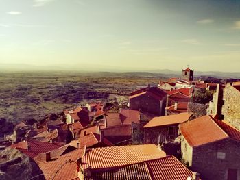 High angle view of town against sky