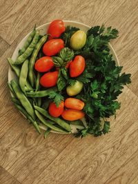 High angle view of tomatoes on table