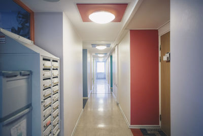 Interior of empty corridor in college dorm