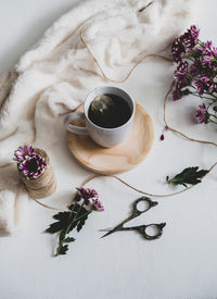 High angle view of coffee on table