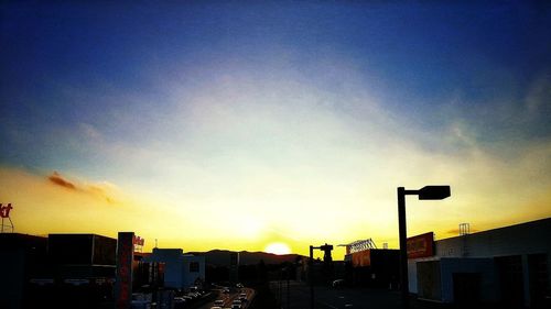 Silhouette of buildings at sunset