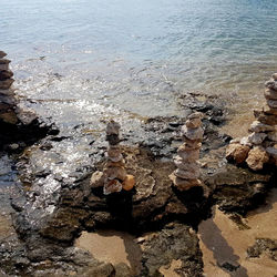 High angle view of rock on beach