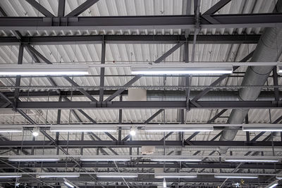 Metal structures on the ceiling in a manufacturing factory.