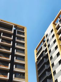 Low angle view of modern building against clear sky