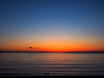 Scenic view of sea against clear sky during sunset