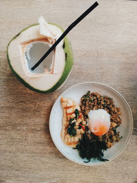 Directly above shot of breakfast served on table