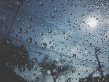 Full frame shot of raindrops on glass window