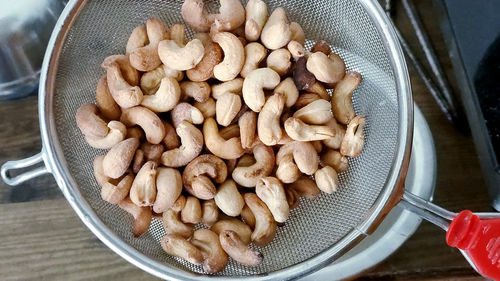 High angle view of bread in container on table