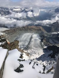 Scenic view of snow covered mountains against sky