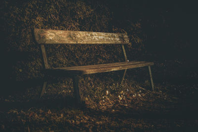 Empty bench in field