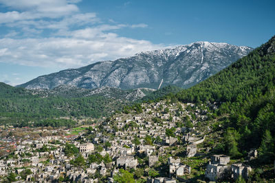 Scenic view of snowcapped mountains against sky