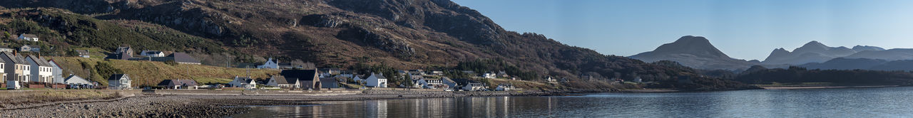 Panoramic view of lake and mountains against sky