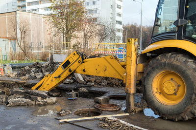 Yellow construction site in city