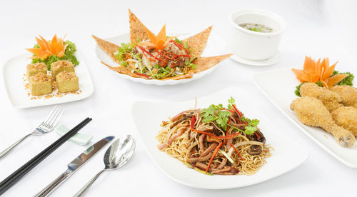 High angle view of food on table