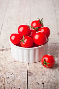 High angle view of tomatoes on table