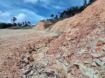 Rock formations on landscape against sky